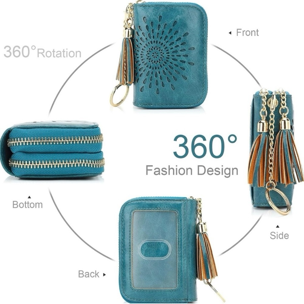 🆕 Teal Wallet with Tassel Keychain | RFID Blocking - Picture 2 of 9